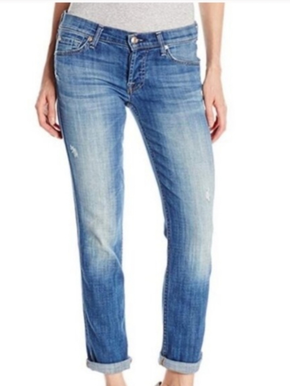 7 For All Mankind Josefina Button Fly Skinny Boyfriend Jeans Sz 26
